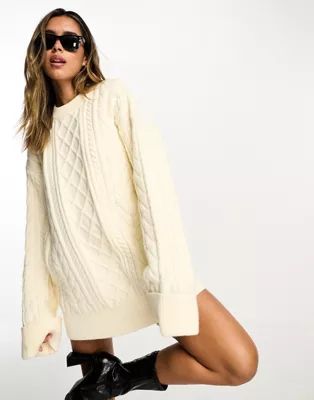SNDYS cable knit wool mix mini jumper dress in cream | ASOS (Global)