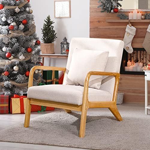 SENYUN Mid-Century Modern Accent Chair with Cushion, Linen Fabric Comfy Reading Armchair for Livi... | Amazon (US)