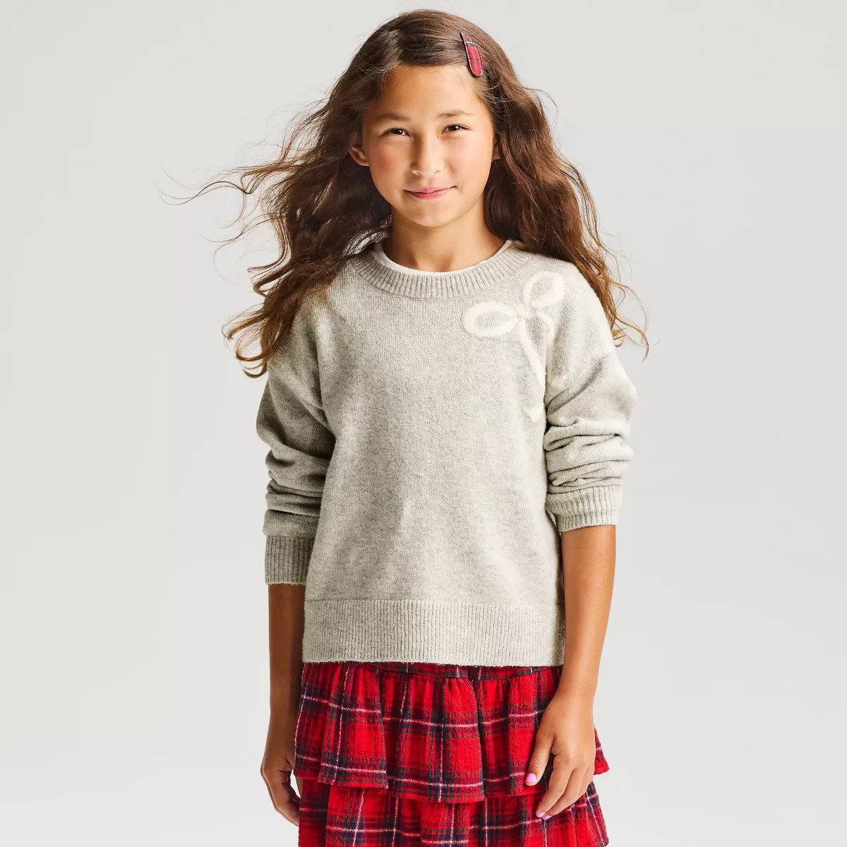 Girls' Graphic Pullover Sweater - Cat & Jack\u2122 Heather Gray XL | Target