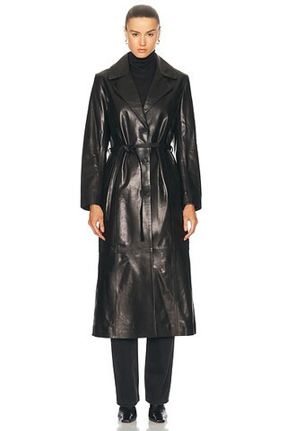 NOUR HAMMOUR Tamara Belted Leather Trench Coat in Black - Black. Size 42 (also in ). | FWRD 