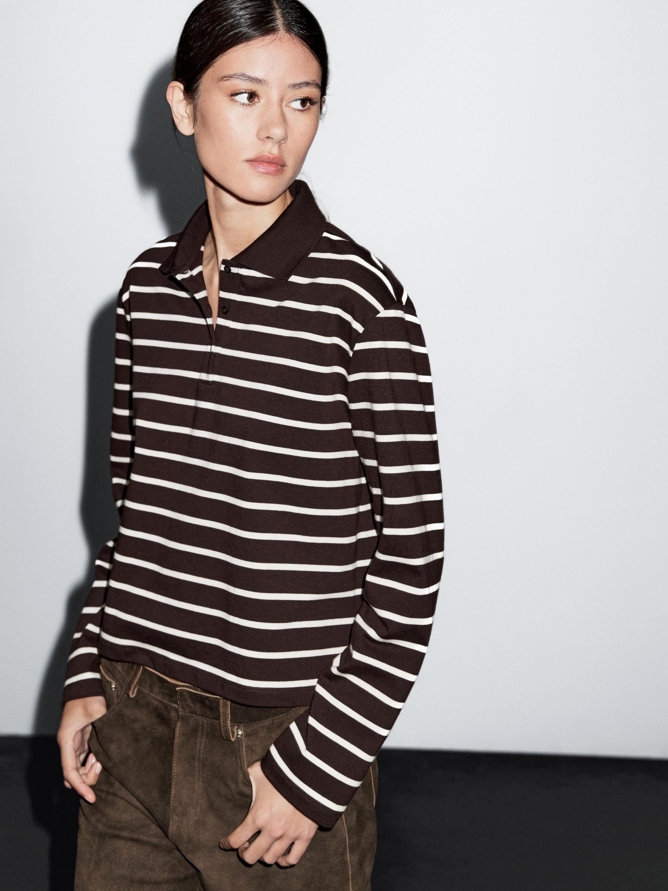 100% cotton striped polo shirt | Massimo Dutti UK