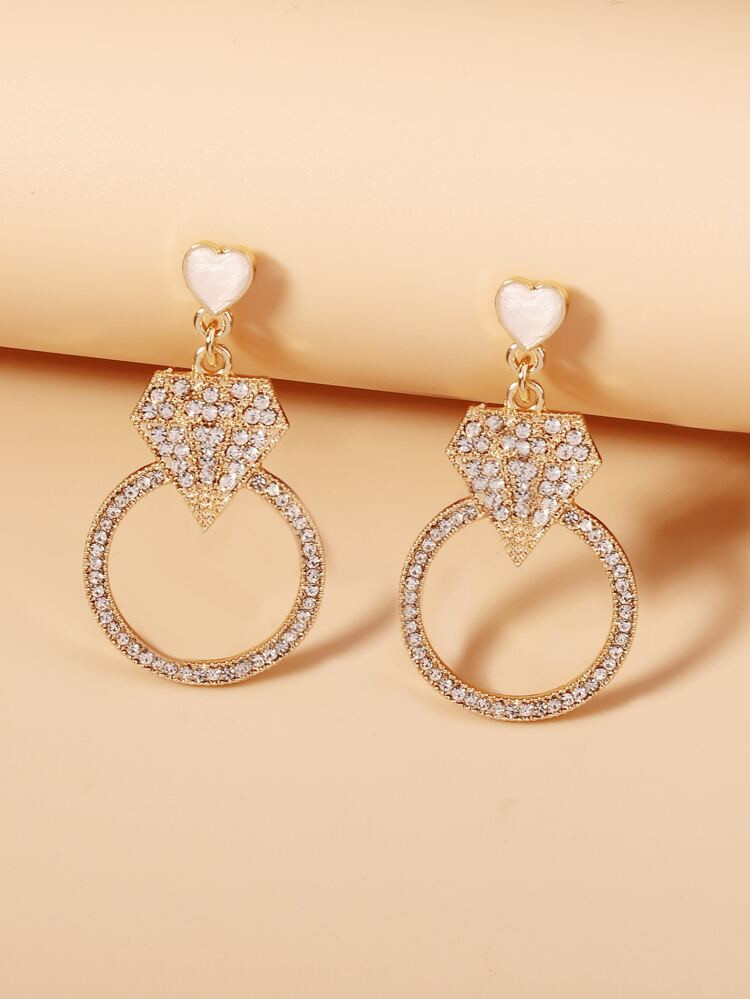 Rhinestone Diamond & Circle Drop Earrings | SHEIN