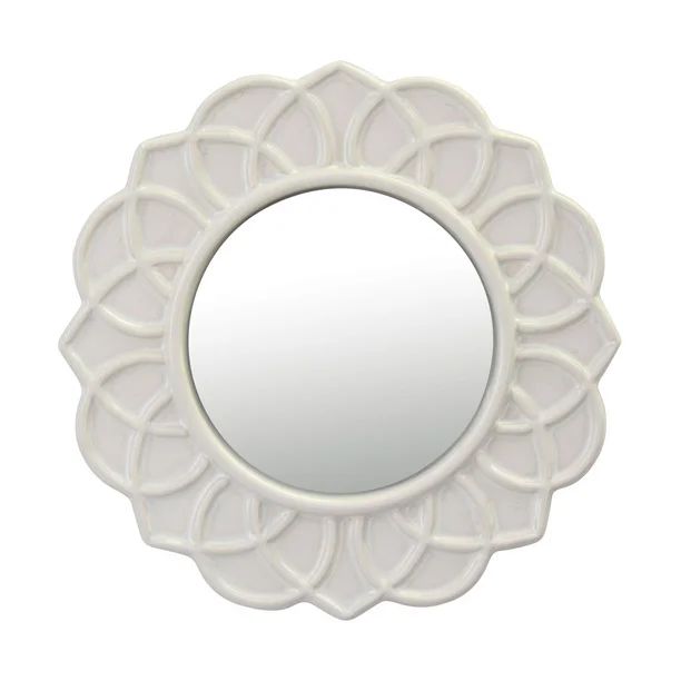 Stonebriar 9" Circular Ceramic Floral Wall Hanging Mirror, Off White | Walmart (US)