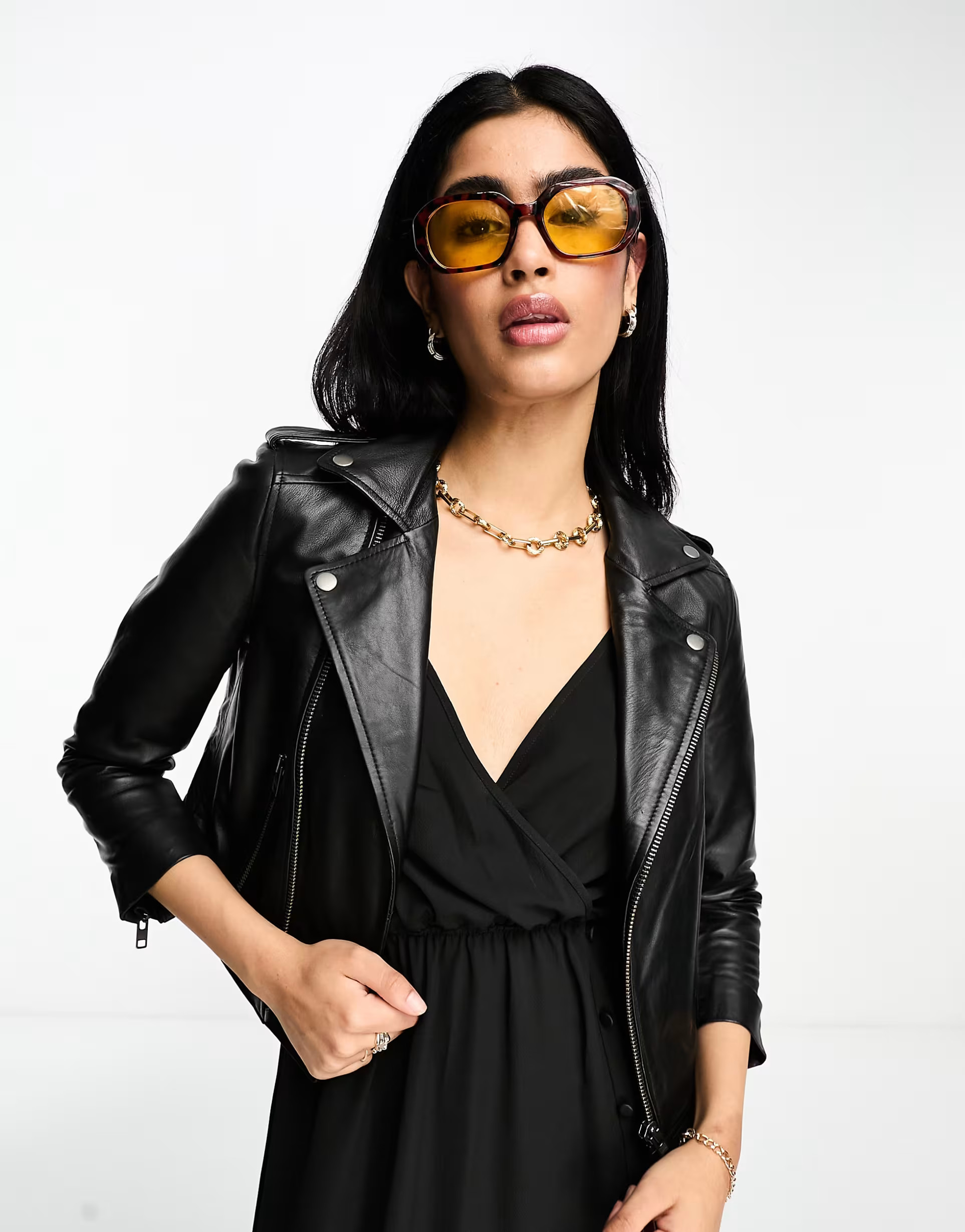 Muubaa cropped leather biker jacket in black | ASOS (Global)