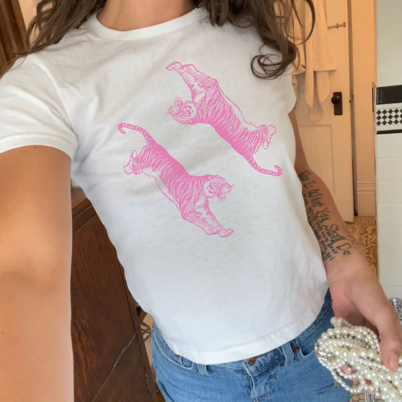 Coquette Tiger Pink Baby Tee,2000s Cropped T-shirt Y2K Style, Coquette Soft Girl Era Shirt,gift T... | Etsy (US)