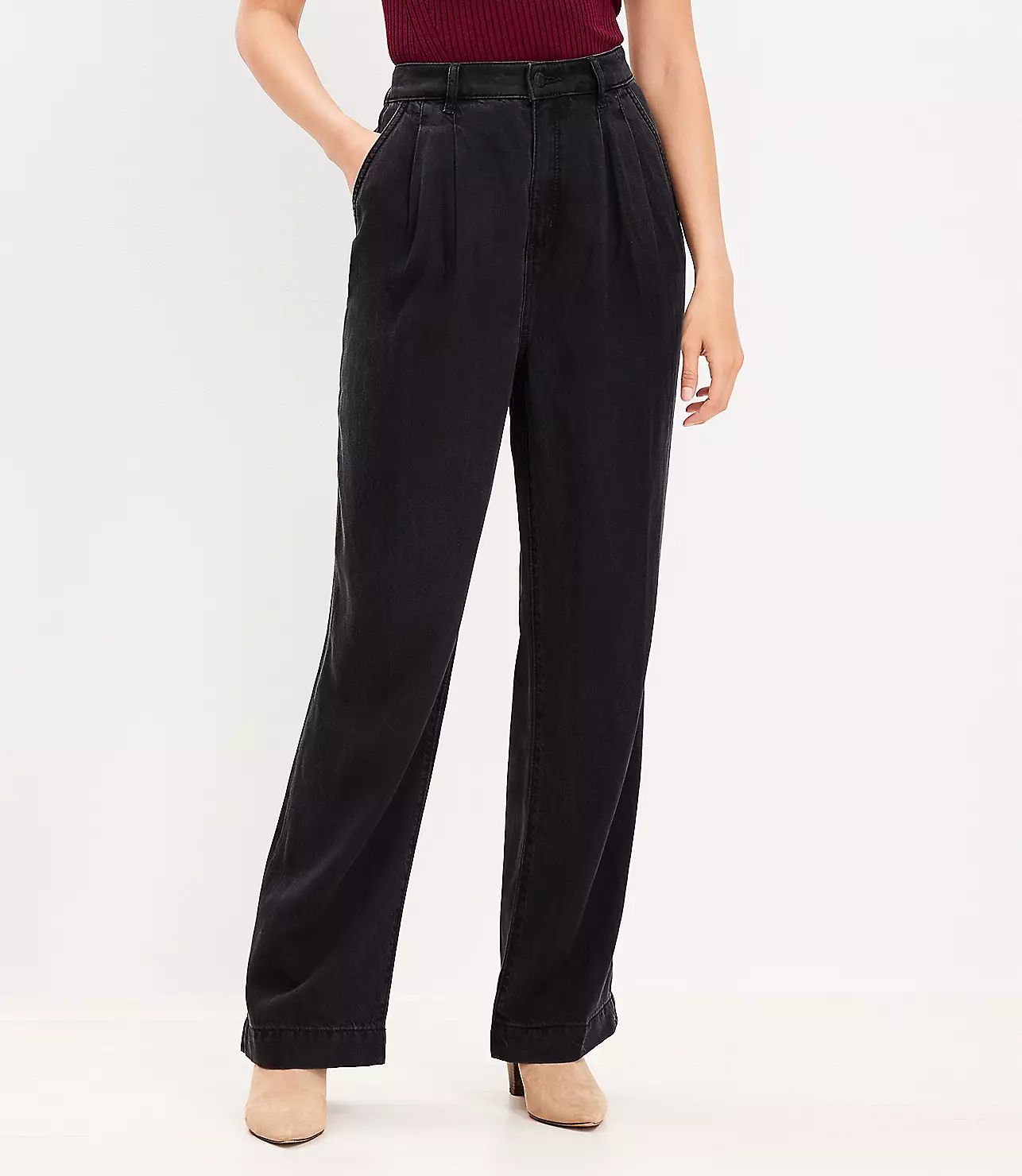 High Rise Palazzo Jeans in Washed Black | LOFT