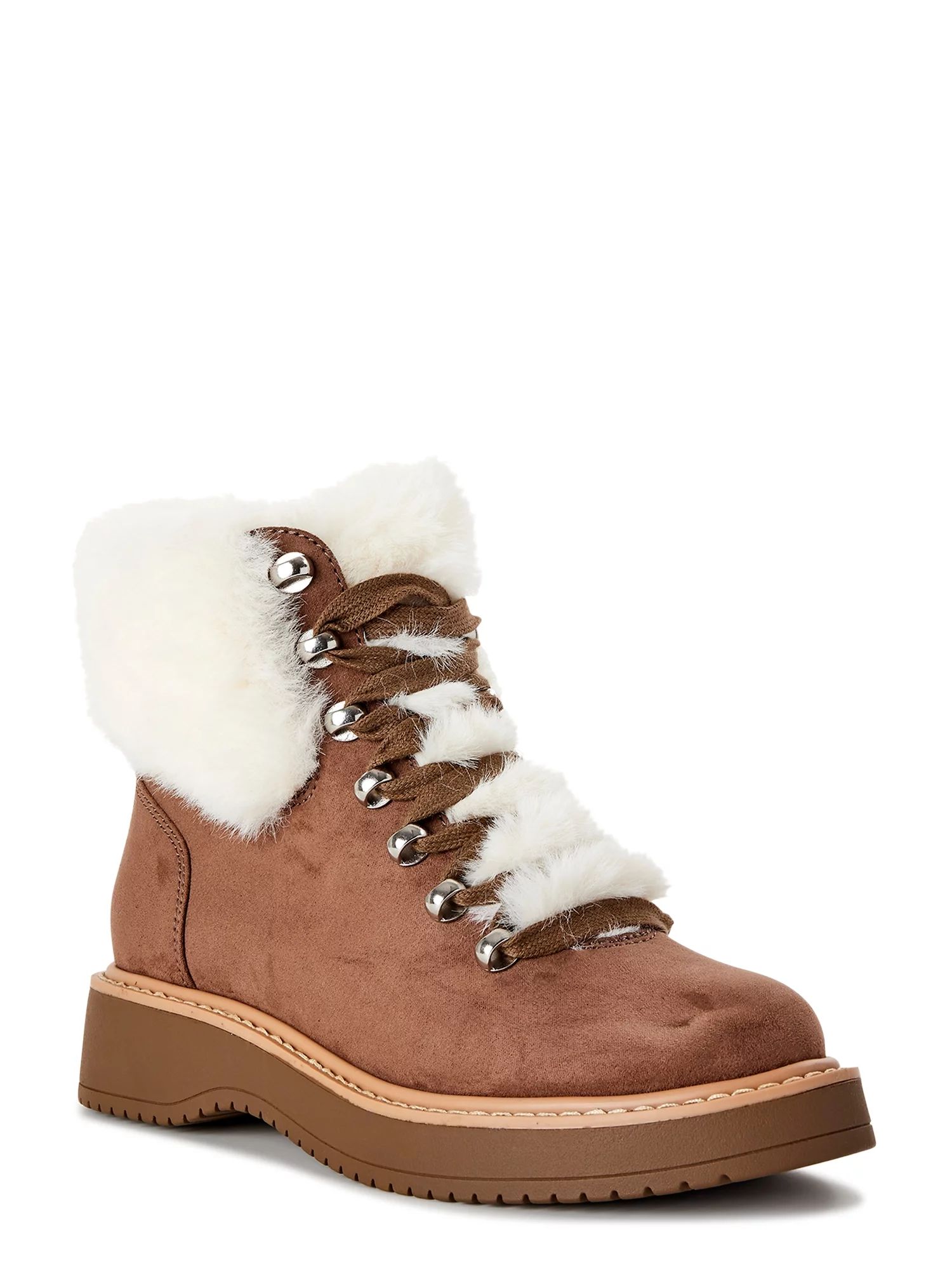 Madden NYC Women's Faux Fur Cuff Lace Up Booties | Walmart (US)