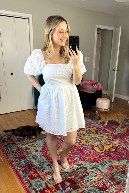 Spring dress / this little white dress is on sale right now! Would be perfect for a casual bridal shower or for an Easter dress, these clear sandals are an amazon fashion find #easterdress #springoutfit #springdress

#LTKwedding #LTKshoecrush #LTKunder50
