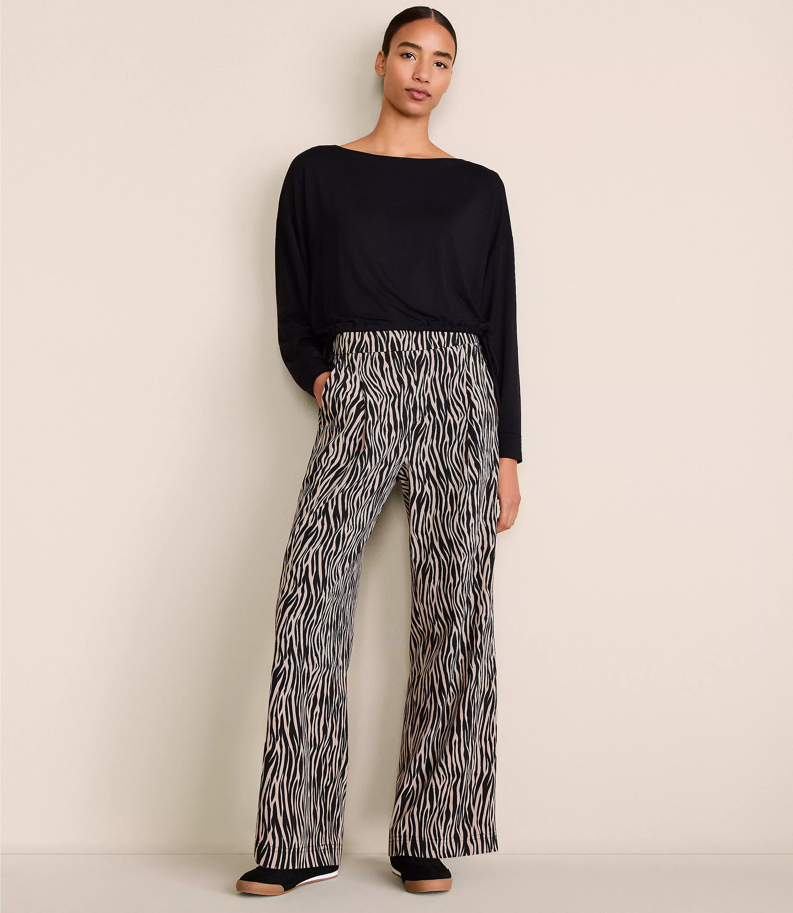 Lou & Grey Zebra Print Wanderweave Wide Leg Trouser Pants | LOFT