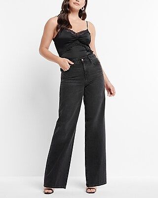 High Waisted Washed Black Wide Leg Jeans | Express