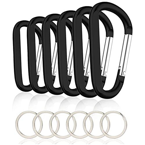 CampTek 6PCS Black Carabiner Caribeaner Clip,3" Large Aluminum D Ring Shape Carabeaner with 6PCS Keyring Keychain Hook | Amazon (US)