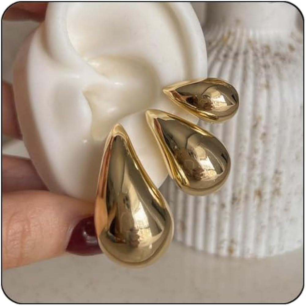 Small Teardrop Gold Chunky Earrings for Women,Thick Hoop Hypoallergenic Earring Water Drop Earrin... | Amazon (US)