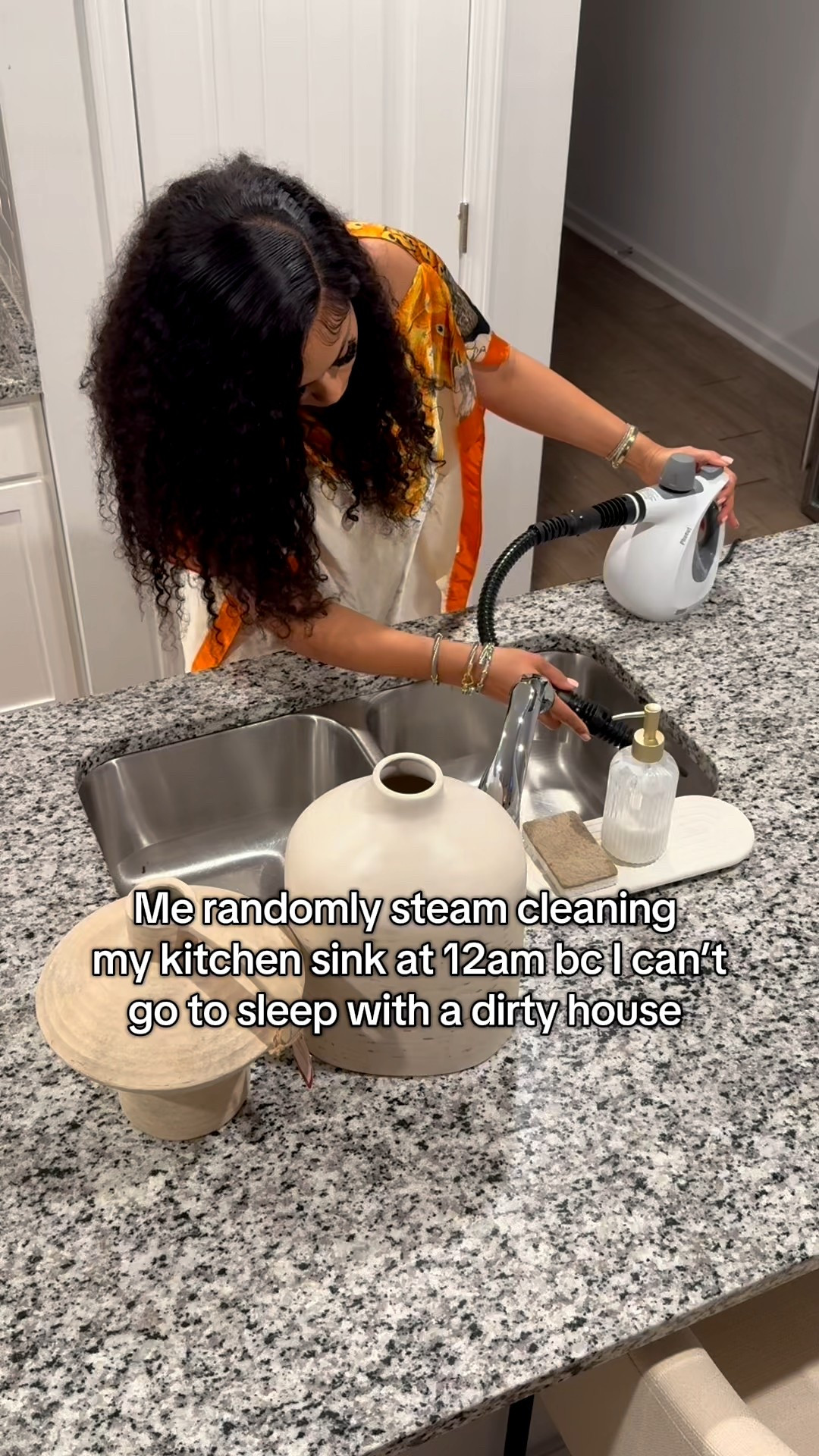 Your kitchen sink can actually have more germs than your toilet seat. 🫣



Heat kills germs 🦠 — and steam delivers that heat deep into cracks and surfaces that regular wiping can miss. 🧼🦠

1. High temperature kills bacteria Steam can reach around 200°F (93°C) or higher, which is hot enough to kill many common bacteria found in sinks, like E. coli and Salmonella.
2. Penetrates small spaces Steam gets into the drain edges, around the faucet base, seams, and tiny scratches in the sink where bacteria hide.
3. Loosens buildup The heat helps break down grease, soap scum, and stuck-on food — making it easier to wipe away grime that bacteria feed on.
4. No harsh chemicals needed It disinfects using just heat and water, which is great if you want to avoid strong cleaners.

Disinfect your sink and faucet regularly, clean the drain, swap or sanitize your sponge, and let everything dry after you’re done.

#LTKHome