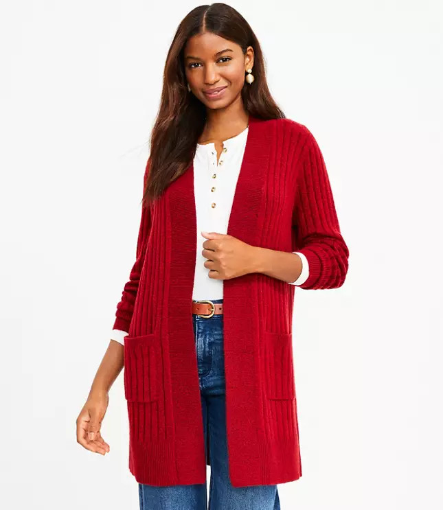 Ribbed Open Pocket Cardigan | LOFT