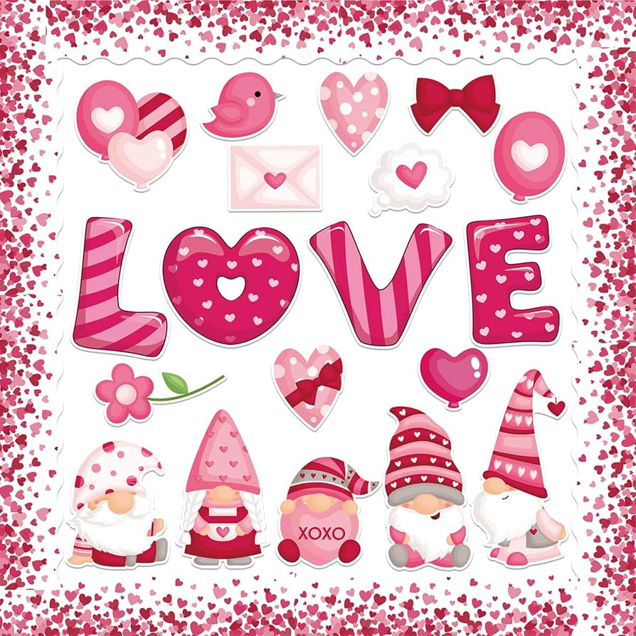 56Pcs Valentine's Day Bulletin Board Decoration Lovely Gnome Cartoon Assorted Lovely Accents Cuto... | Amazon (US)