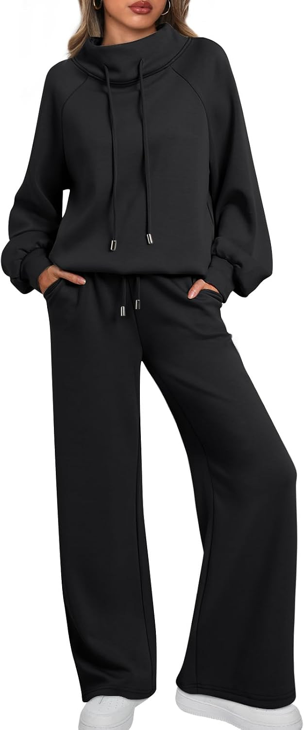 AUTOMET Womens Mock Neck 2 Piece Lounge Sweat Sets Matching Fall Fashion | Amazon (US)