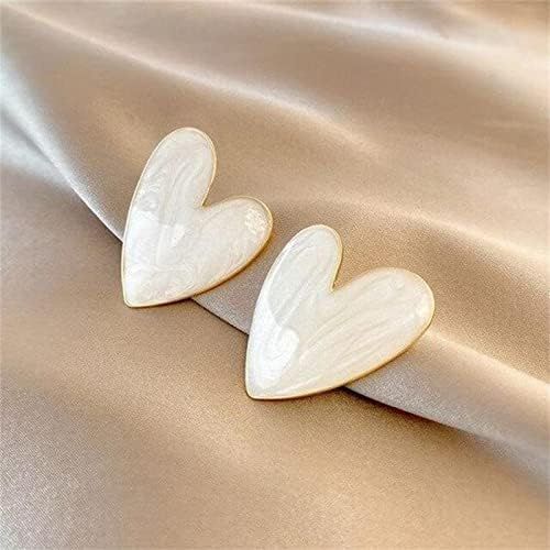 XIAOYYDS White Colored Big Heart Earrings,Heart Stud Earrings for Women, Fashion Jewelry,Solid Color | Amazon (US)