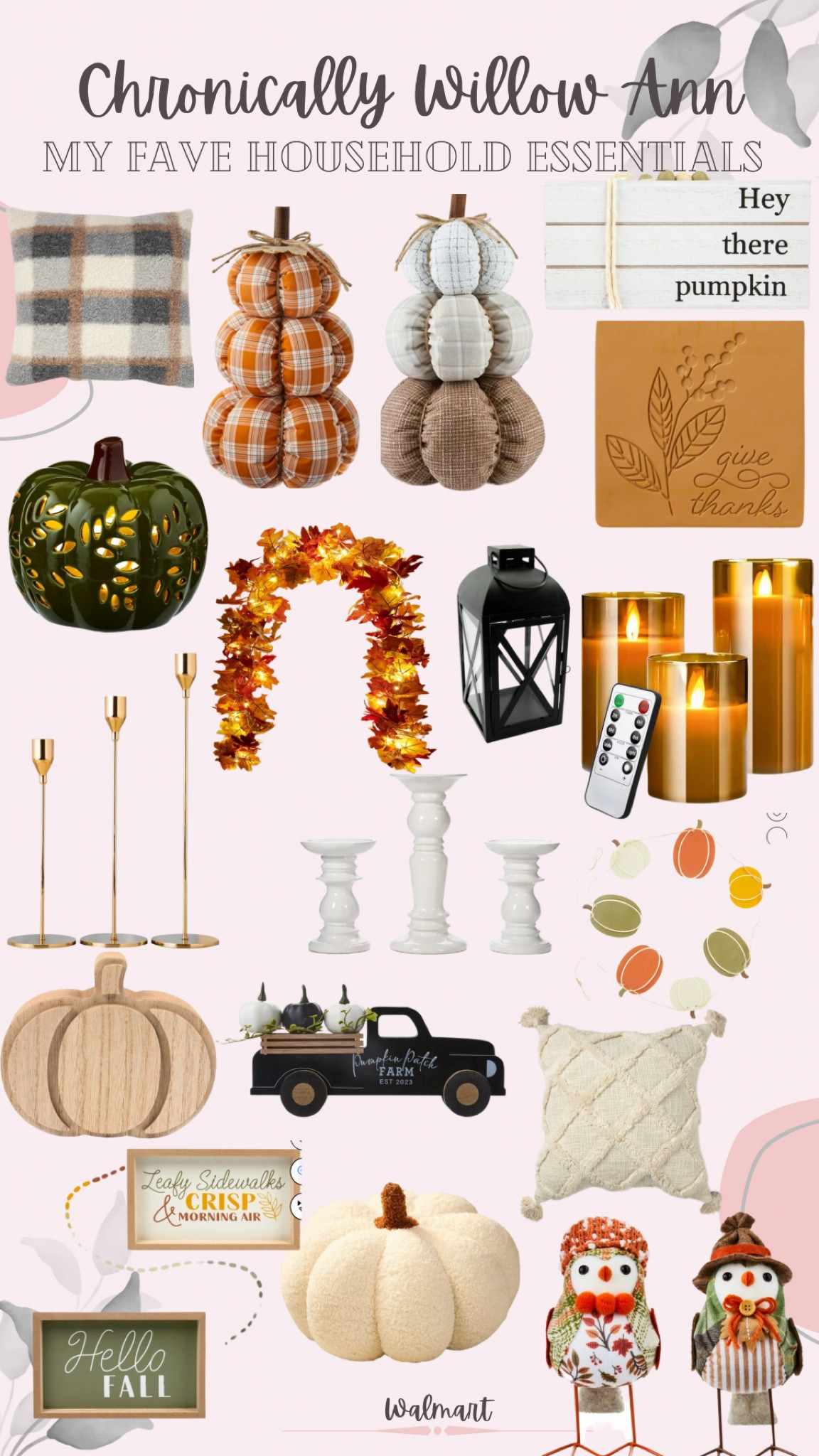Fall decor.  Walmart has some beautiful fall finds that are classic and elegant. I love the pumpkin decor and the candlesticks. I also love the lanterns and they are easy to decorate through the fall &
Winter. Candles that have a fake flame are so convenient and safer.‘perfect for long cold fall and winter nights!

#LTKhome #LTKSeasonal #LTKstyletip