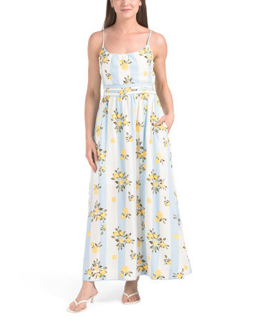 Linen Blend Striped Lemon Midi Dress | TJ Maxx