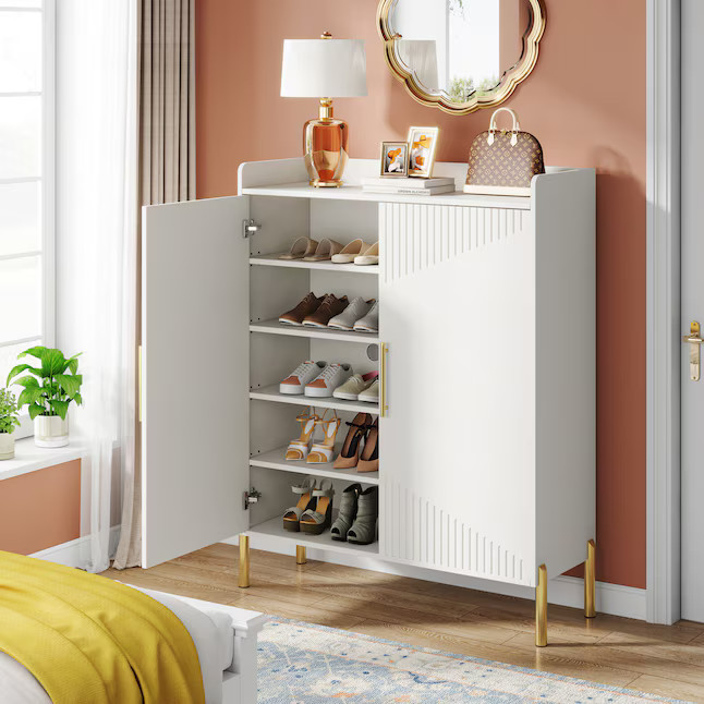 Tribesigns 42.52-in H 5 Tier 30 pair White MDF Shoe cabinet | Lowe's