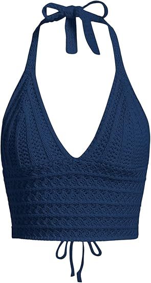 SOLY HUX Womens Crochet Halter Crop Tops Summer Sexy Knitted V Neck Sleeveless Camisole Y2K Top | Amazon (US)