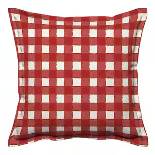 18 x 18 Watercolor Gingham Chili Outdoor Square Throw Pillow with Flange | The Home Depot