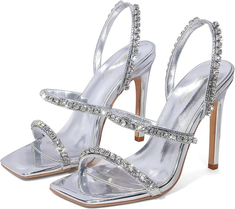 Elisabet Tang Square Toe Heels Stilleto Heels for Women,4.3 Inch Open Toe Heels Strappy Heels Wom... | Amazon (US)