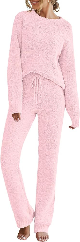MEROKEETY Womens Fuzzy Fleece Long Sleeve 2 Piece Loungewear Outfits Sweater Pants Pajama Sets | Amazon (US)