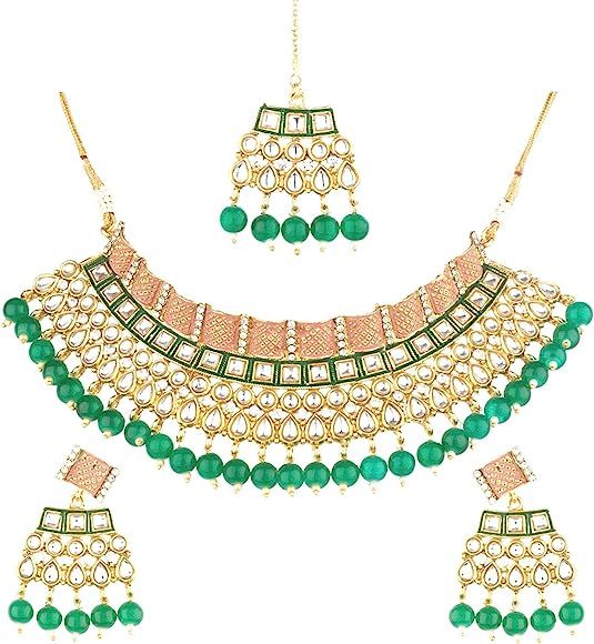 Indian Kundan Crystal Pearl Bollywood Traditional 14 K Gold Plated Wedding Choker Necklace Earrin... | Amazon (US)