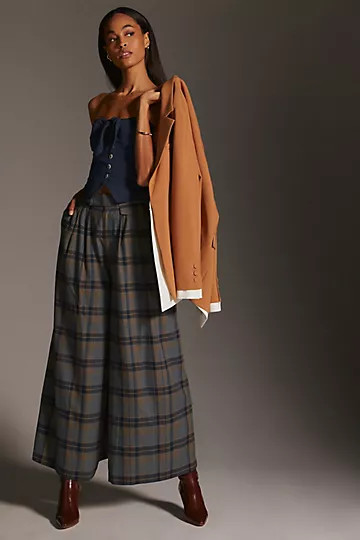 Ollari Wide-Leg Plaid Trousers | Anthropologie (US)