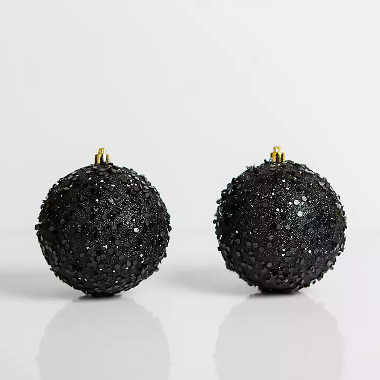 Black Beaded Sequins 2-pc. Ornament Set, 4 in. | Kirkland's Home
