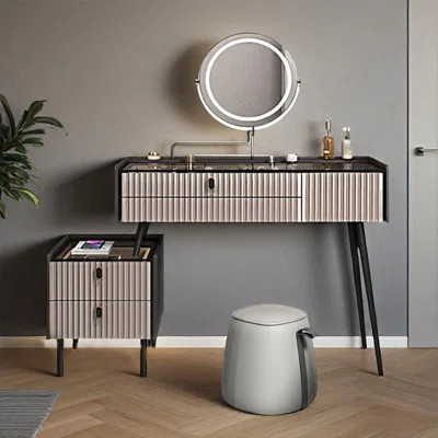 23.62"Black Minimalist Wood Vanity With Chest Of Drawers & Stool & Mirror & Nightstand | Wayfair North America