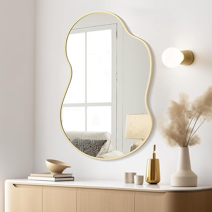 WallBeyond Gold Asymmetrical Mirror, Modern Irregular Wall Mirror with Aluminum Frame for Bedroom... | Amazon (US)
