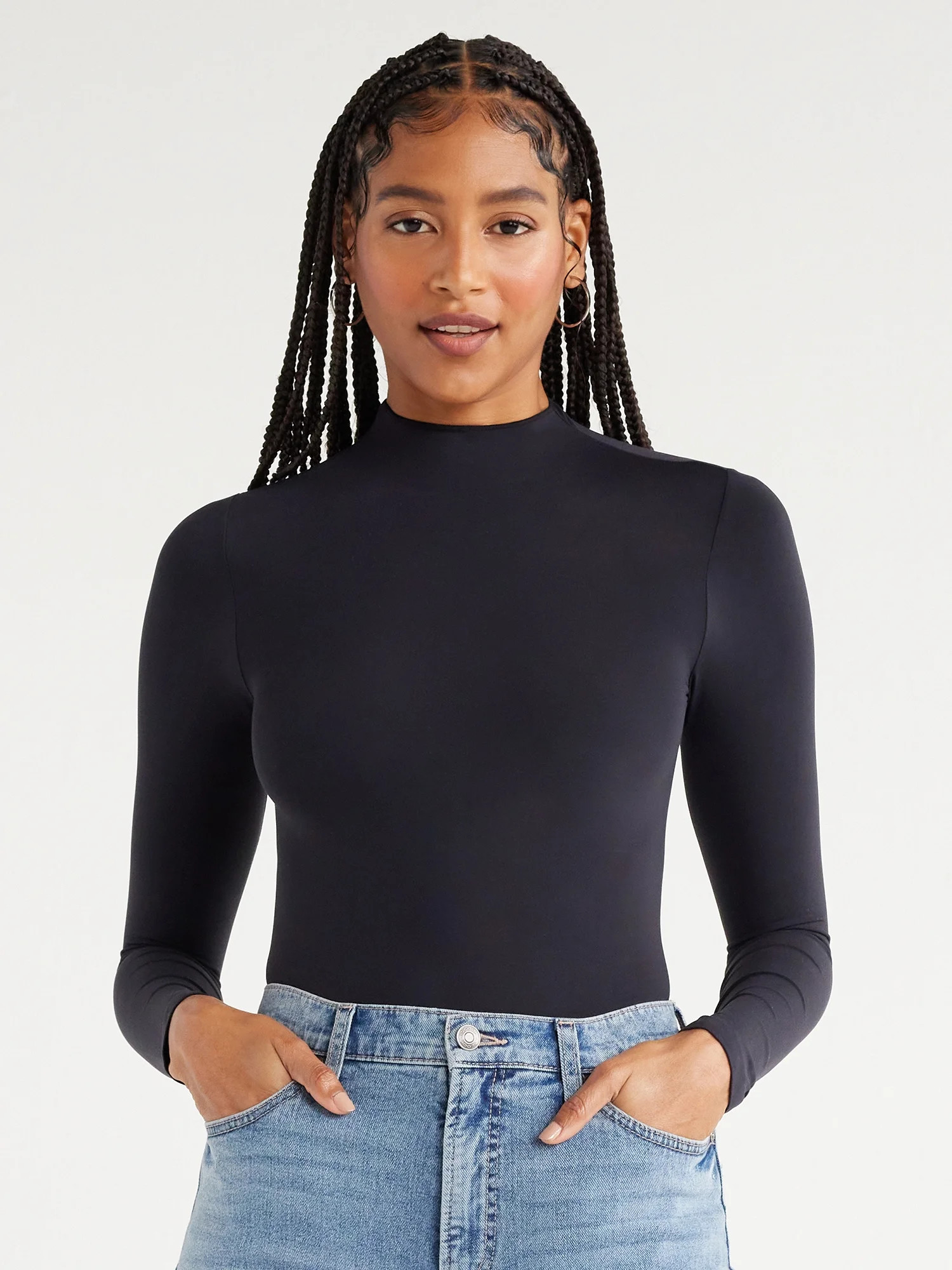 Scoop Women's Seamless Mock Neck Bodysuit with Long Sleeves, Sizes XS-XXL | Walmart (US)