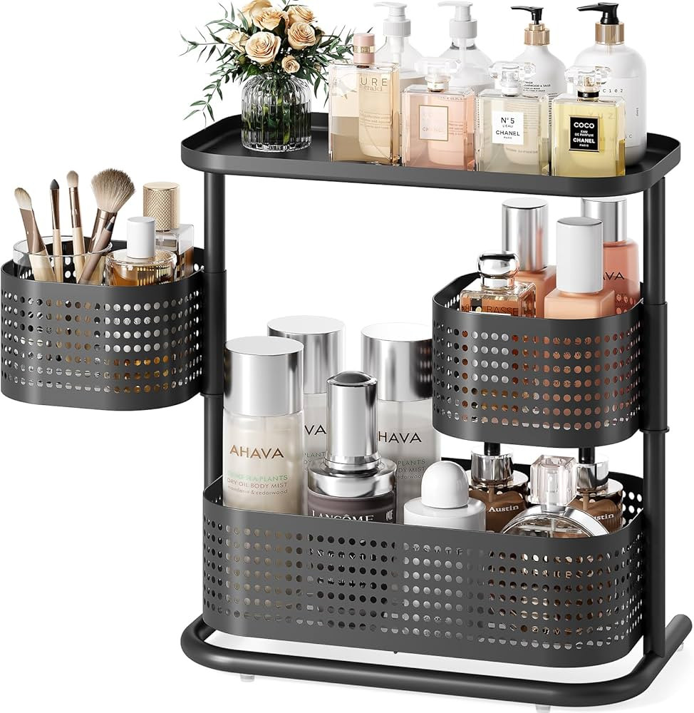 KINGRACK Bathroom Counter Organizer, 3 Tier Rotating Vanity Bedroom Storage cabinet, Cosmetic Hol... | Amazon (US)