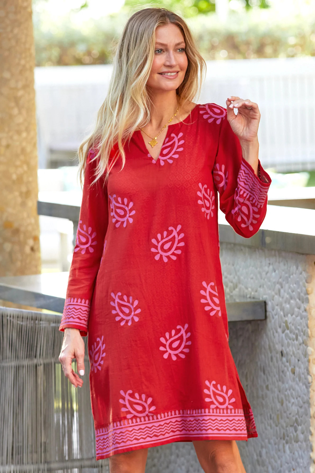 Guadalupe Short Tunic | Paisley Red/Pink | Aspiga