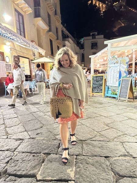 A bit chilly tonight. Glad I had my Charleston wrap by mer sea. This would make a great gift for holiday too! Citing and cashmere. 

Dress size XL
SANDALS TTS. 
Bag 10% off with code SWEETFRINGEBENEFITS10OFF

#LTKtravel #LTKGiftGuide #LTKover40