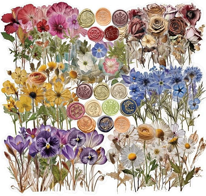 Amazon.com: 450 Pcs Flower Stickers for Scrapbook Supplies, Dried Pressed Flowers Scrapbook, Natu... | Amazon (US)