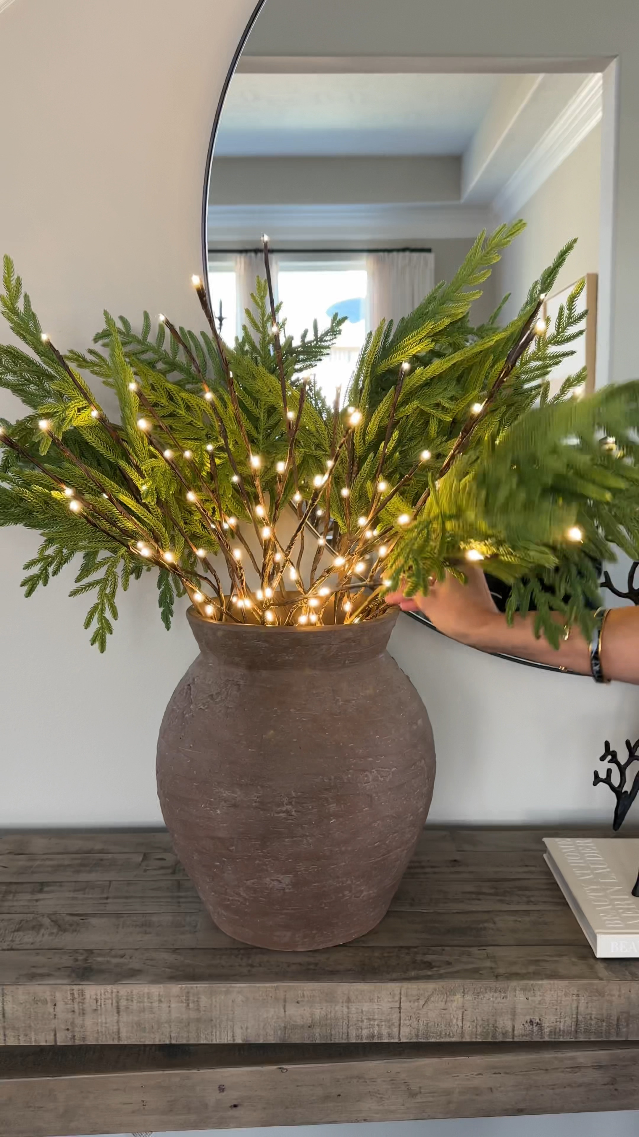 👉I used the plug in version that come in a 6 pack! 
👉 my exact pine stems are from a local shop but I linked similar versions that I also own and love and have a natural look to them as well. 

These light-up branches have brought a magical touch to my decor! It’s so easy you guys.. from the mantelpiece to the entryway they look good anywhere! Here's to a season filled with warmth and wonder! Amazon finds. Light up willow branches. #LTKhome #LTKstyletip

#LTKHoliday #LTKHome #LTKVideo