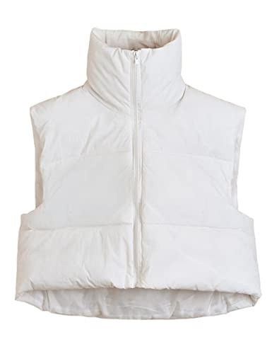 UANEO Cropped Puffer Vest Women Zip Up Stand Collar Sleeveless Padded Crop Puffy Vests (Beige-S) | Amazon (US)