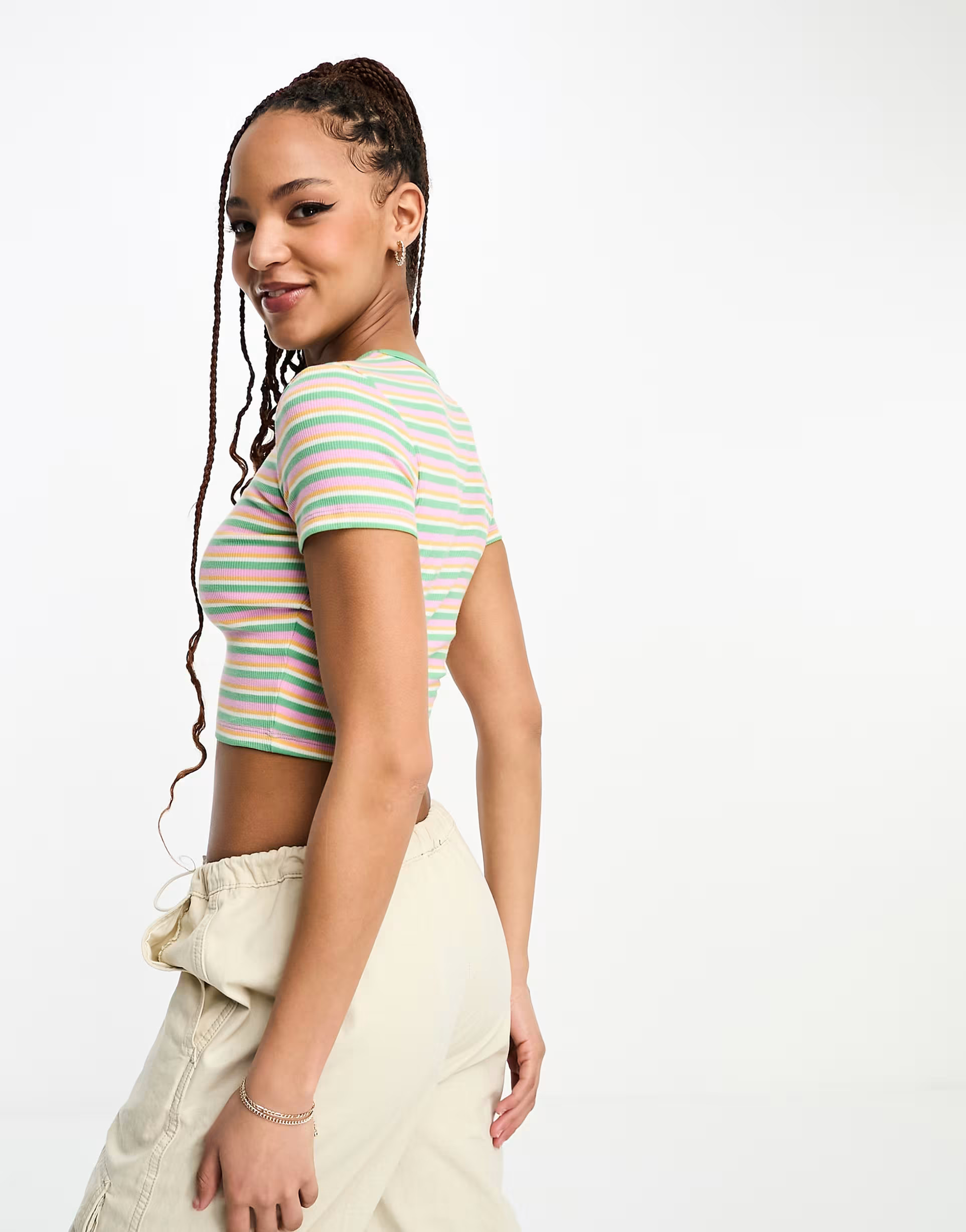 Pull&Bear 2 pack striped baby tee in green | ASOS (Global)