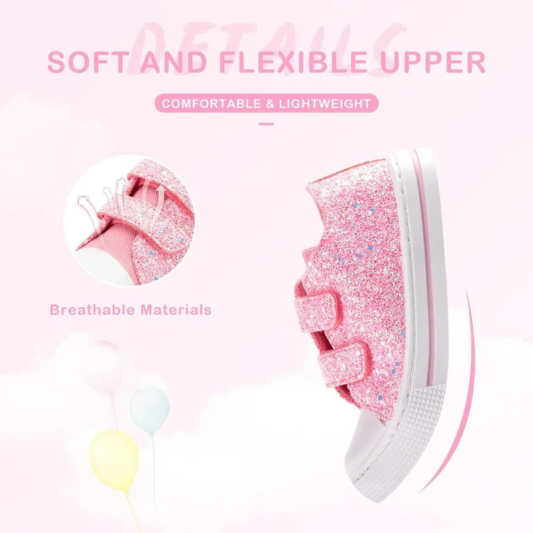 EUXTERPA Girls Pink Glitter Shoes Kids Casual Walking Sneakers with Hook and Loop Toddler Size 9 ... | Walmart (US)