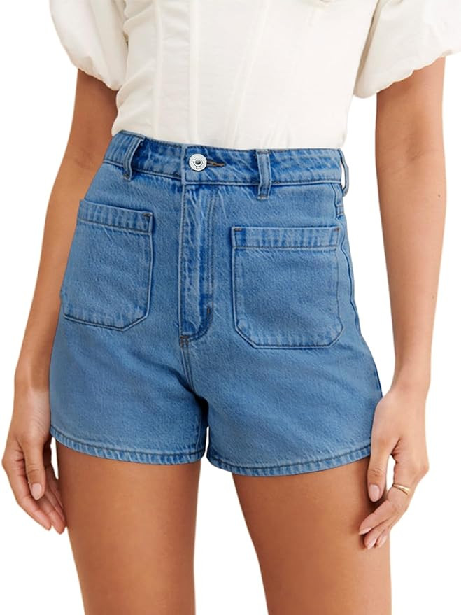 PLNOTME Womens High Waisted Denim Shorts Straight Leg Summer Casual Short Jeans with Front Pocket... | Amazon (US)