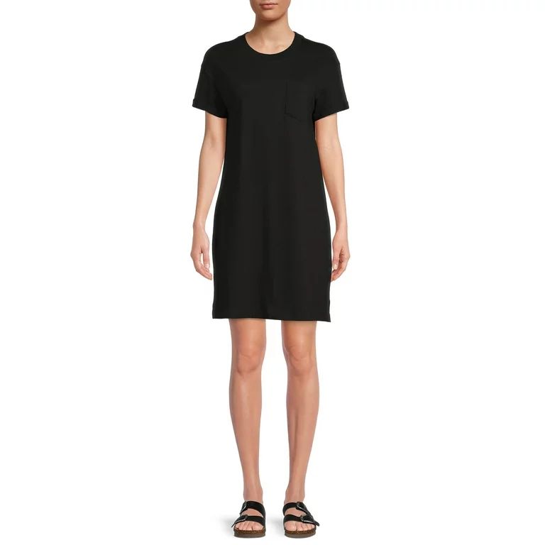 Time and Tru Women's Knee Length T-Shirt Dress with Chest Pocket | Walmart (US)