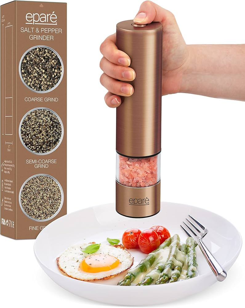 Electric Salt or Pepper Grinder - Battery Operated Ceramic Burr Peppermill Shaker - Automatic Cop... | Amazon (US)