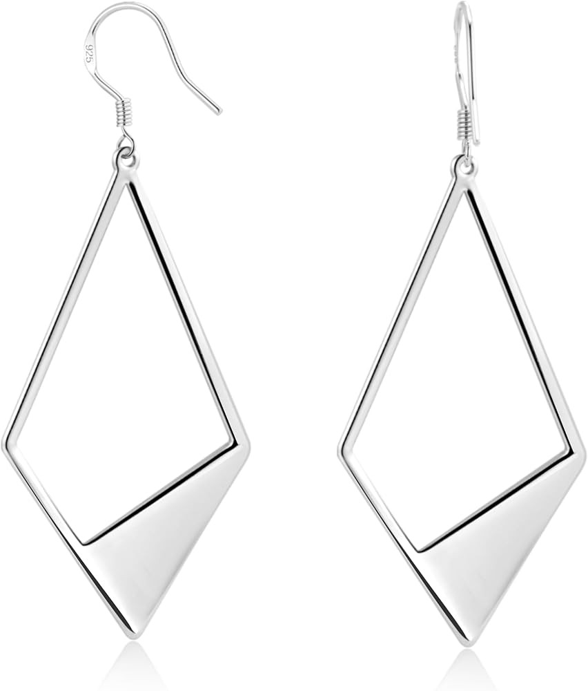 Sterling Silver Dangle Earrings for Women 14K Gold Plated Lightweight Statement Rhombus Drop Earr... | Amazon (US)