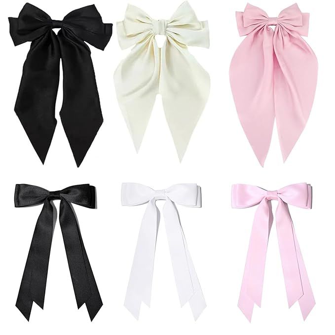 Hair Bows for Women: 6 Pcs Hair bow, 3 Pcs Big Hair Bows Long-tail & 3 Pcs Hair Ribbon Bow Hair C... | Amazon (US)