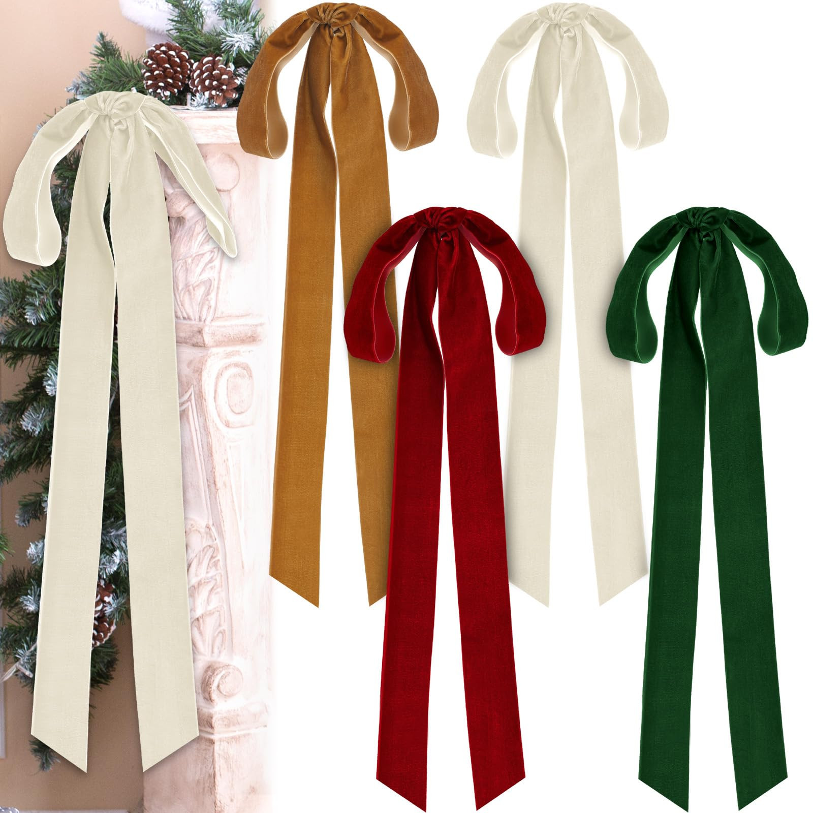 23.6 x 8.7 Inches Large Velvet Christmas Staircase Wreath Bows Rustic Crafts Velvet Bows for Chri... | Amazon (US)