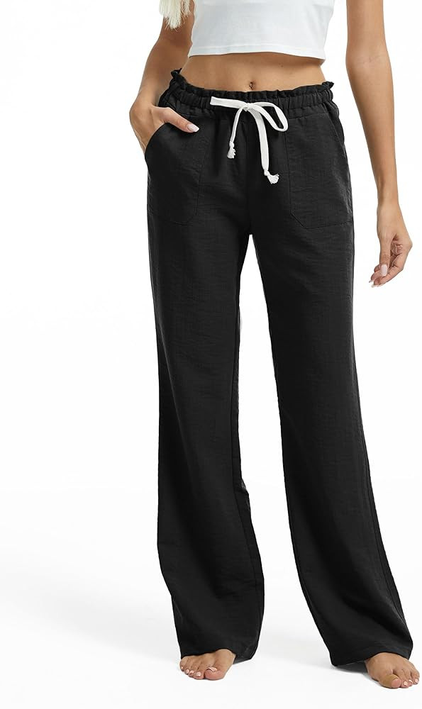 SEVEGO Tall Women Casual Linen Pants 30"/32"/34"/36" Inseam Drawstring Smocked Waist Beach Summer... | Amazon (US)