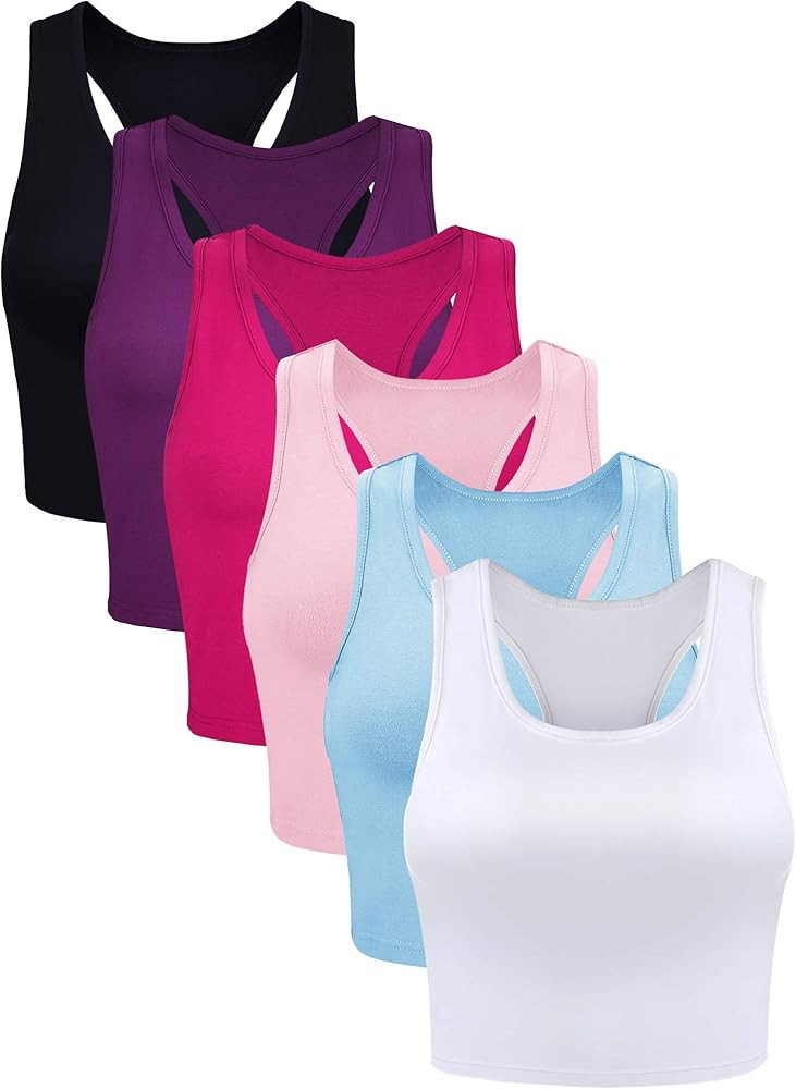 6 Pieces Basic Sleeveless Racerback Sports Crop Tank Tops for Women Girls Daily Wearing | Amazon (US)